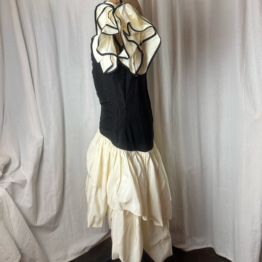 Vtg Karen Lucas For Niki 1980’s Prom Dress Black White High Low Ruched Size 12 - Picture 3 of 11